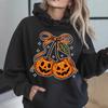 2025 Halloween Pumpkin Cherry Bowknot Hooded Sweatshirt, Casual Loose Fit for Europe and America