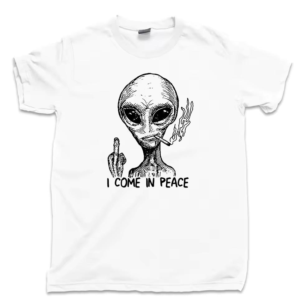 Alien I Come in Peace Aliens Invaded The Earth and Headed for Outer Space Comfortable and Breathable Funny Men's Clothing Tee