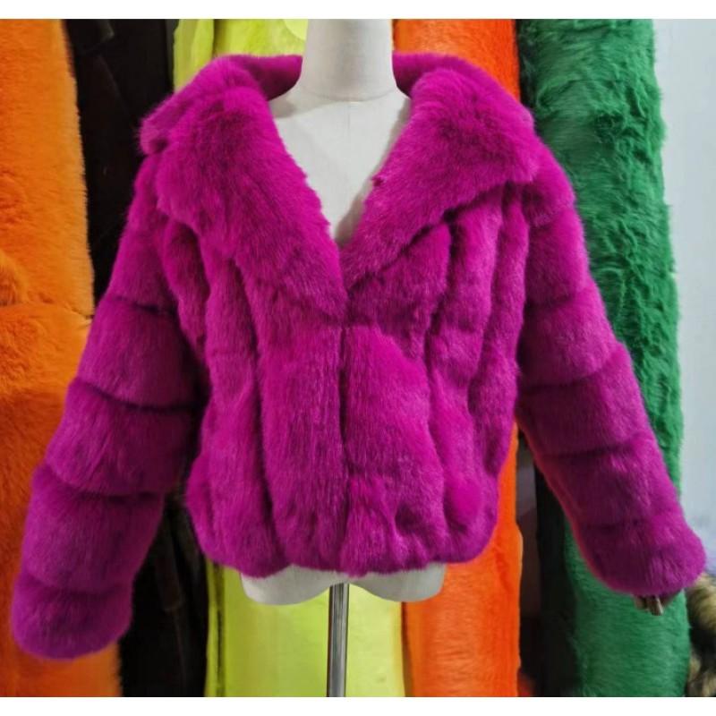 Womens Faux Fur Coat With Notched Lapel Winter Warm Outerwear Street Style Long Sleeve Jacket