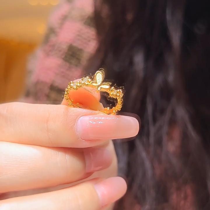 Кольцо с цветком и бабочкой из древнего золота 24 карат, женское, легкая роскошь, высокое качество, модное, изысканное, универсальное ювелирное изделие для женщин