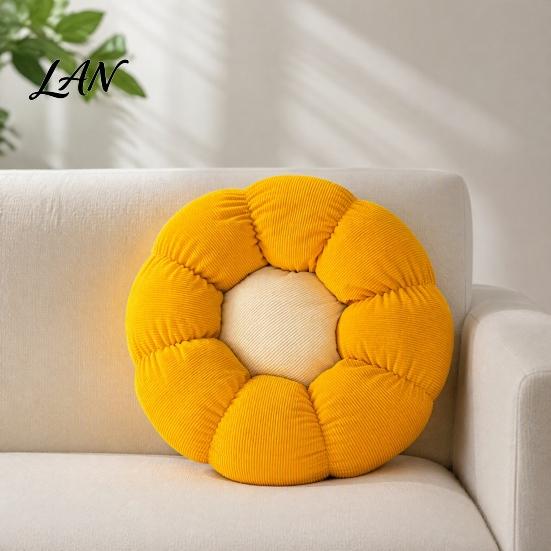Ergonomic Chair Pad Corduroy Flower Cushion, Cute Shape Floor Decorative Living Room Sofa Accent Throw Pillow for Bed Couch Decor