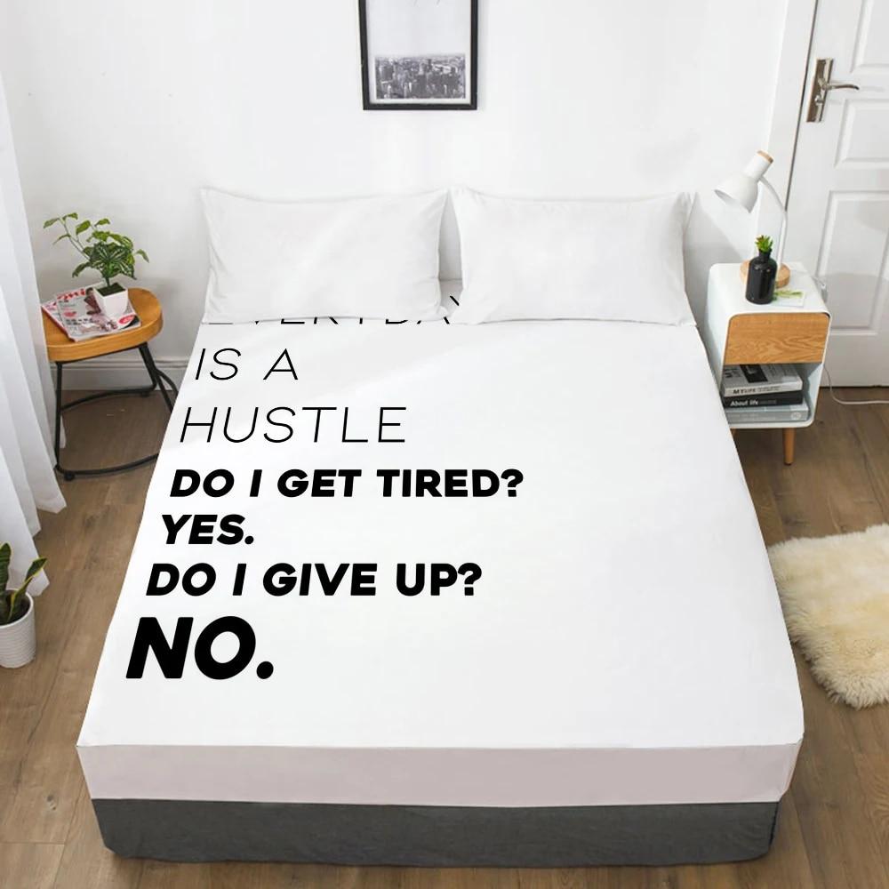 White Letter Fitted Sheets Mattress Cover With Elastic Band 3D Bed Sheet Linens 200x220 160x200 Bed Sheet Customize Size/design