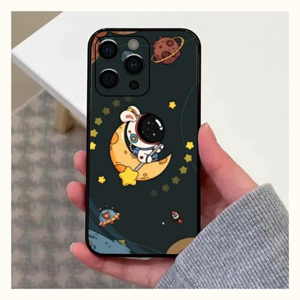 Милый чехол для телефона с астронавтом для Apple iPhone 15,14,13,12,11,Pro,X,XS,Max,XR,Plus,Mini Мягкий черный корпус