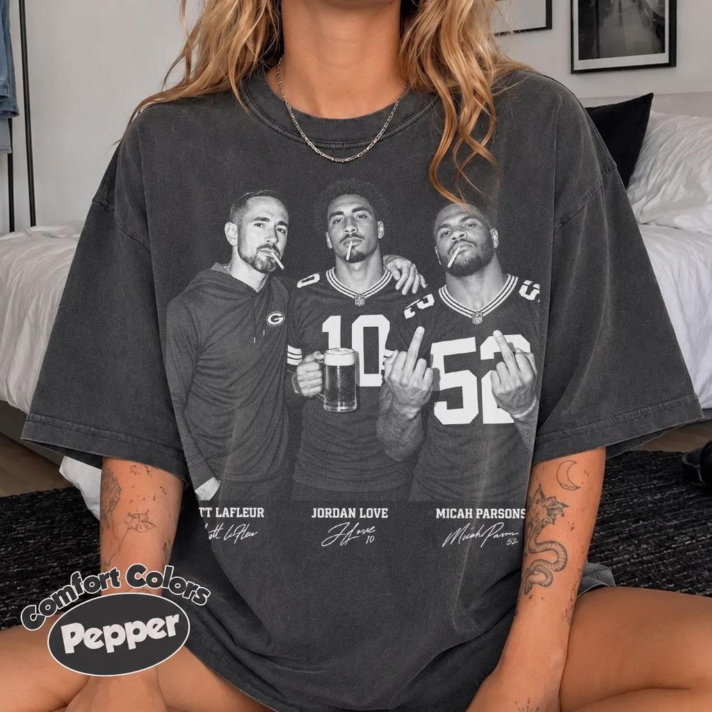 Matt LaFleur Jordan Love Micah Parsons Green Bay Packers Vintage Football Shirt