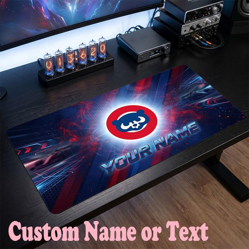 Chicago Cubs Customized Name Text Mouse Pad, Large Desk Mouse Mat Personalized Home Office Present