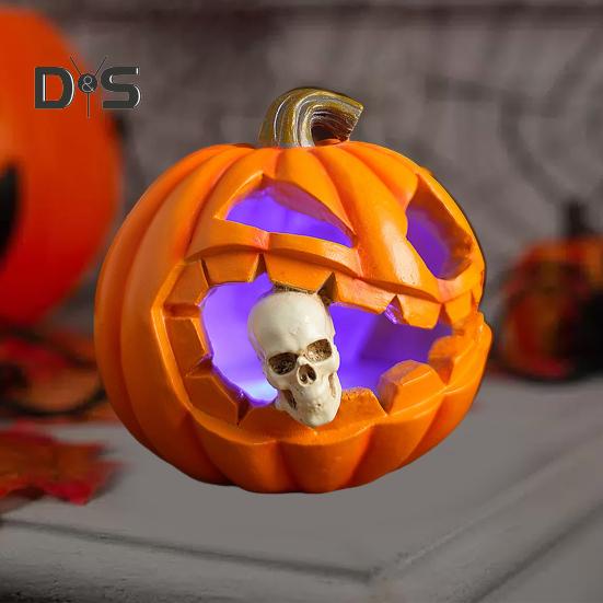 Хэллоуин тыква пожирающий череп фигурка с подсветкой жуткая светящаяся тыквенная голова смоляная статуэтка скульптура домашний офис настольное украшение орнамент