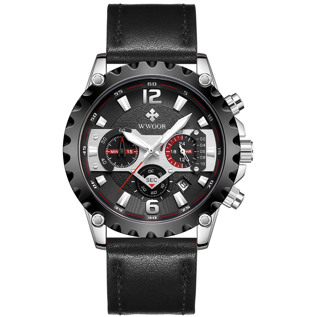 WWOOR Мужские часы с кожаным ремешком, повседневные деловые мужские часы, водонепроницаемые модные кварцевые мужские часы