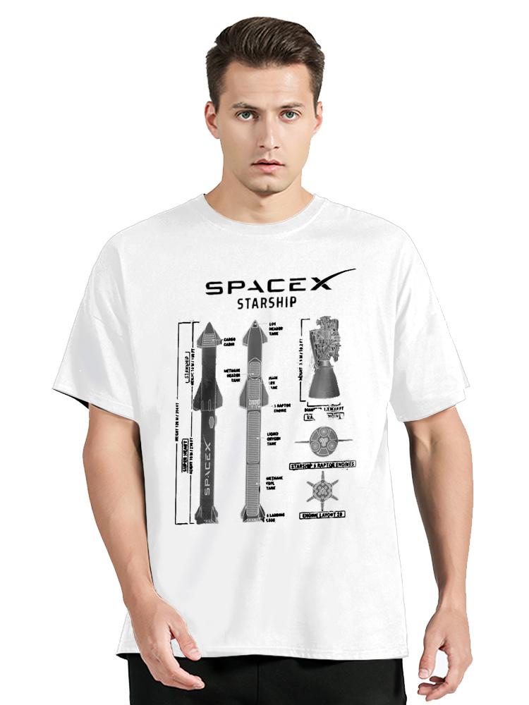 Unisex SpaceX Starship Blueprint Printing T-Shirt Oversized Tshirt Unisex Tops Cotton Fitness Tees Unisex's Clothing Graphic
