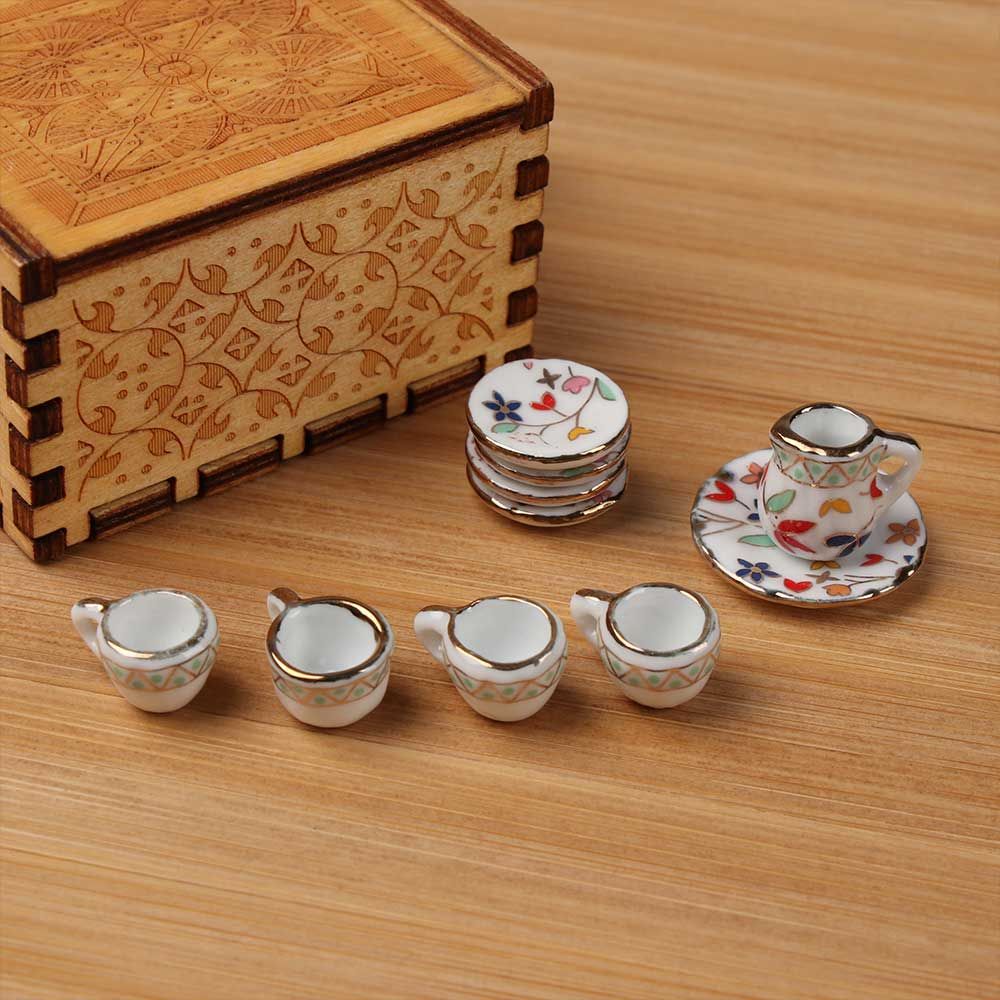 Подарок Маленькое Украшение для Дома Мини Чайный Сервиз Цветочный Узор Кухня Миниатюра Аксессуары для Кукольного Домика