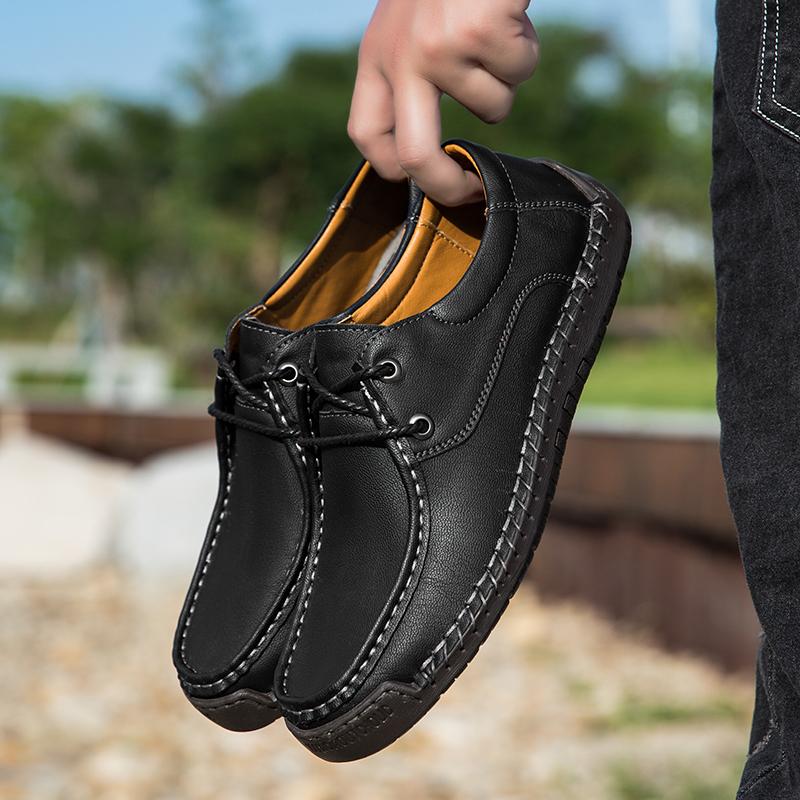 Handmade Flats for Men High Quality Mens Casual Shoes Leather Moccasins Lace Up Men Business Shoes All-match Male Walking Shoes