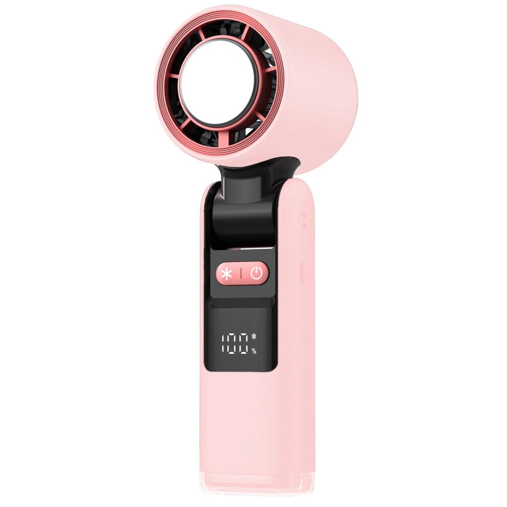 (Pink) K-801 Cold Compress Summer Cooling Fan 100 Speeds Adjustable Portable Handheld Fan with Digital Display