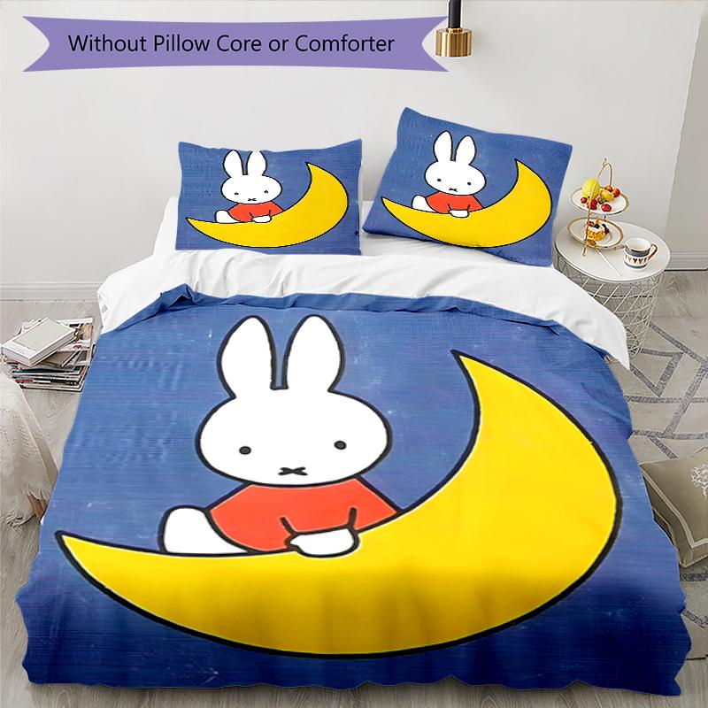 3pcs Miffy2 Design Cover Set - HD Printed Bedding with 1 Cover and 2 Pillowcases - Perfect for Home and Dorm Decor