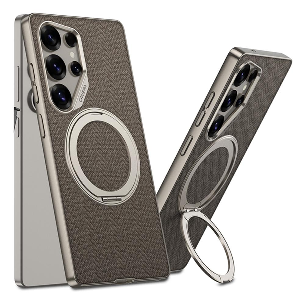 For Samsung Galaxy S25 Ultra Magnetic Case with Kickstand PC+TPU+Cloth Phone Back Cover