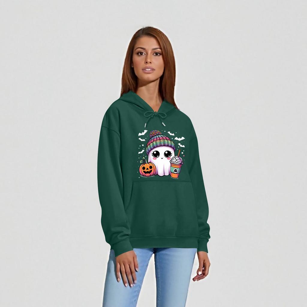 Женская однотонная толстовка с капюшоном с длинным рукавом и принтом на Хэллоуин