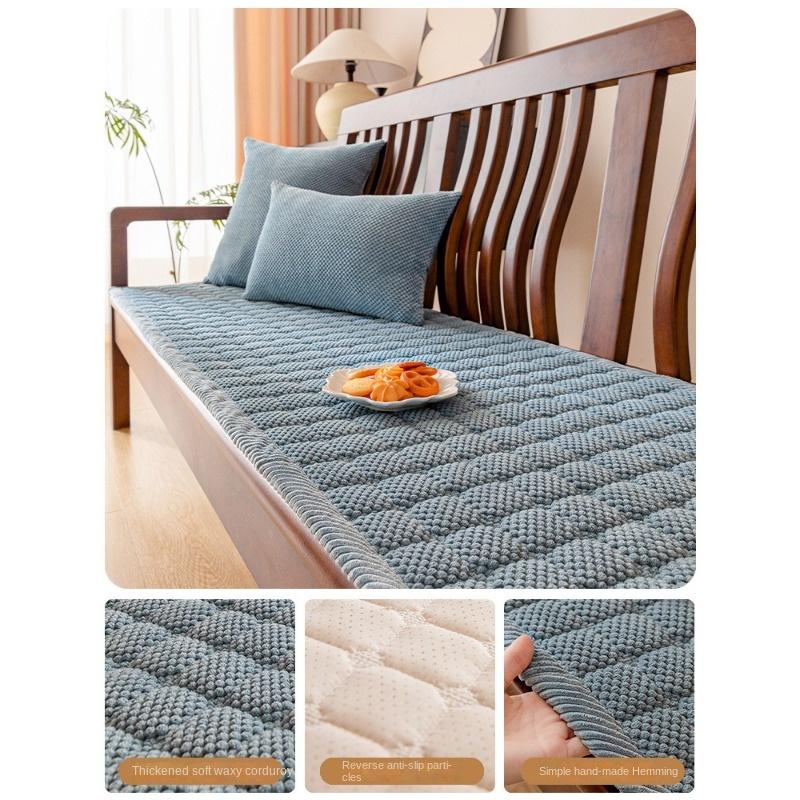 Thickened Corduroy Solid Wood Sofa Cushion, Autumn and Winter Anti Slip Mahogany Sofa Cushion, New Seat Cushion