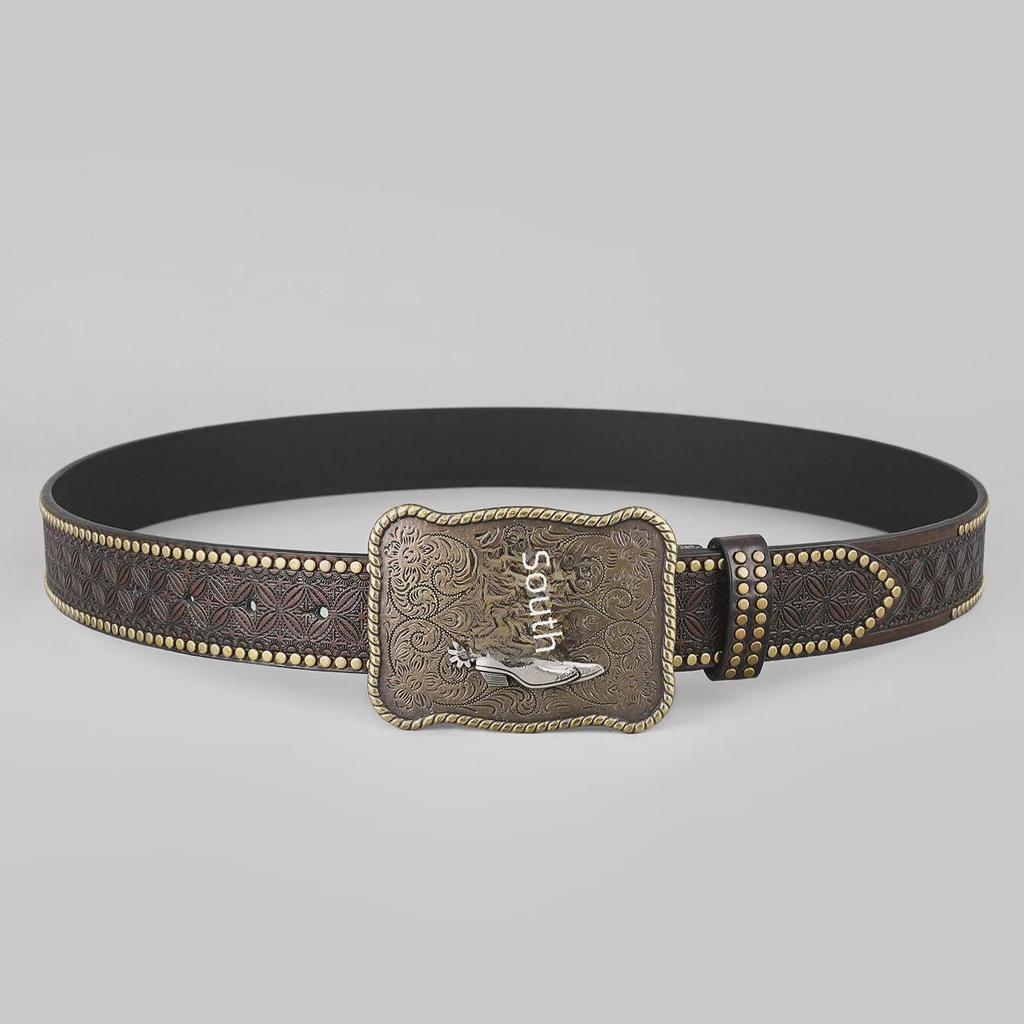 Western Cowboy Cowhead Belt - Retro Punk Style for Men