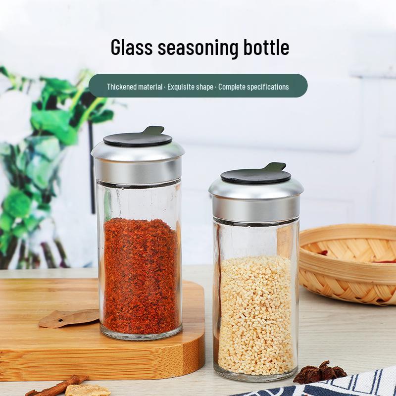 Glass Seasoning Bottle and Box Set - Kitchen Storage for Pepper, Salt, and Barbecue Spices