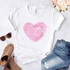 Heart Flower Print T-Shirt Ladies Casual Basis O-collar White Shirt Short Sleeve Ladies T-Shirt Love Graphic Printing