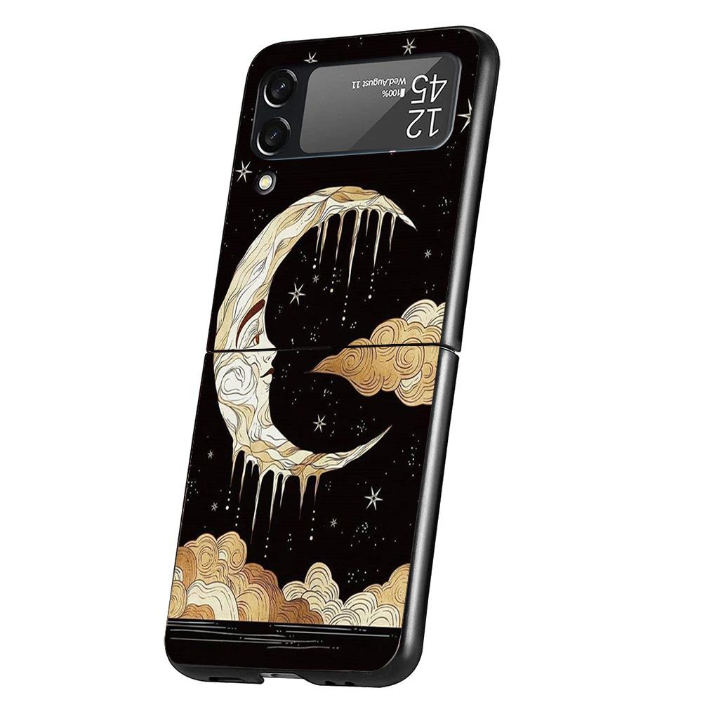 Funny Sun Moon Face Cover Phone Case For Samsung Galaxy Z Flip 7 6 5 4 3 5G Flip7 Flip6 Flip5 Flip4 Flip3 Black Fundas Shell Gal