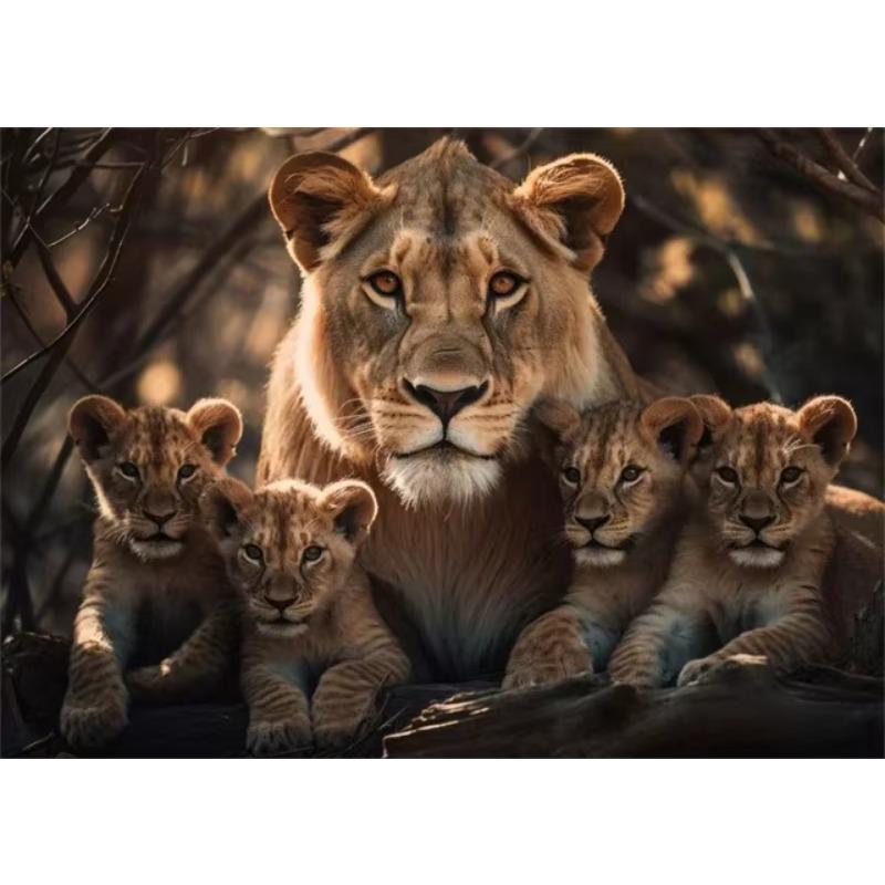 Nature Wildlife Canvas Art Print  Lions Tigers Wolf Coyote Leopard Polar Bear Family  HD Poster for Living Room Wall