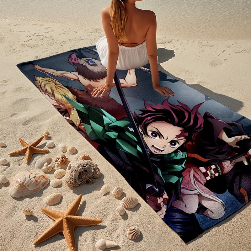 1PC Demon Anime Group Beach Towel - Soft, Absorbent Microfiber, Lightweight, Ideal for The Beach, Parties, Travel, Camping fan gifts