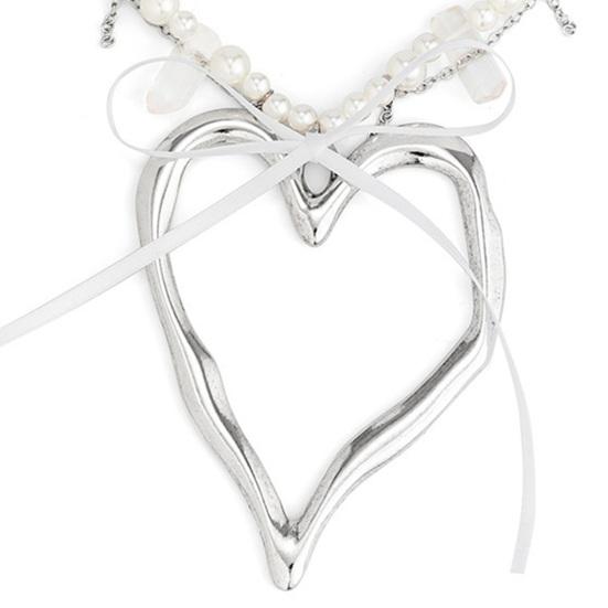 Женское ожерелье с подвеской из искусственного сердца, полая цепочка, декор с бантом, регулируемая длина, украшение на шею из нержавеющей стали
