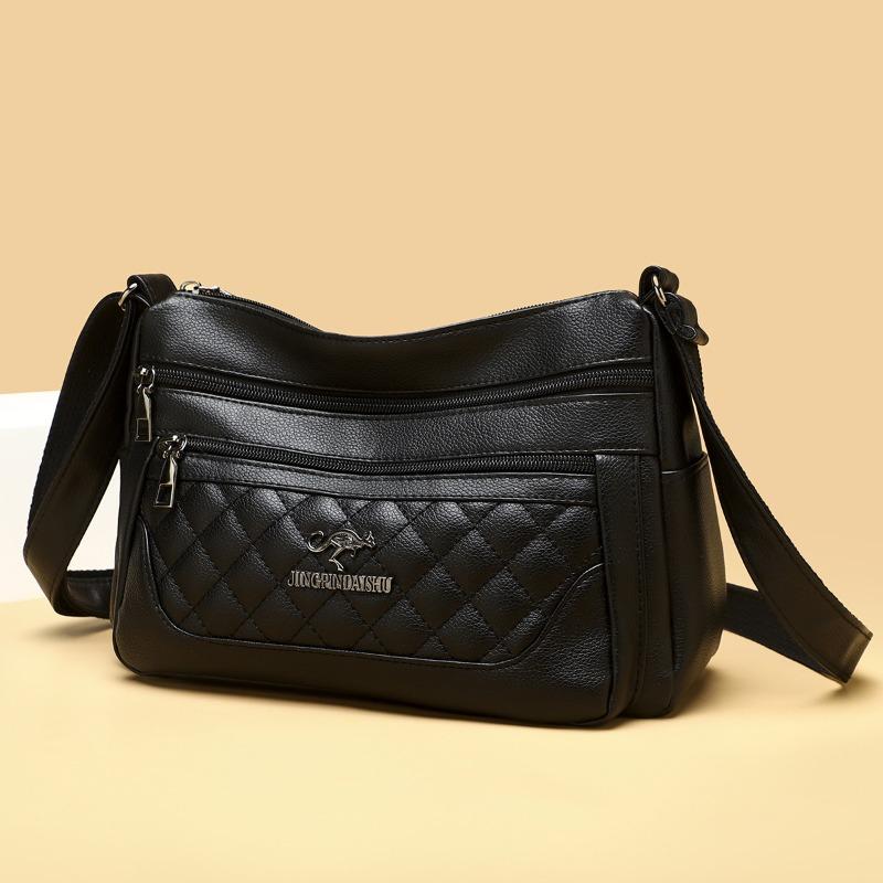 Embroidered Diamond Grid PU Single Shoulder Crossbody Women's Bag