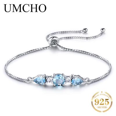 Регулируемый женский браслет с небесно-голубыми топазами