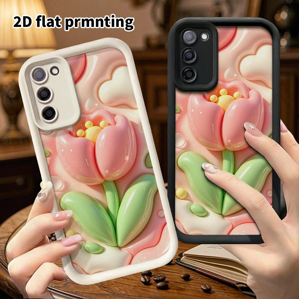 Phone Case: 2D flat, suitable for Samsung Galaxy A34 A35 M05 M06 S20 S22 S21 FE Plus 5G protective case, pink tulip, perfect Christmas and Halloween h