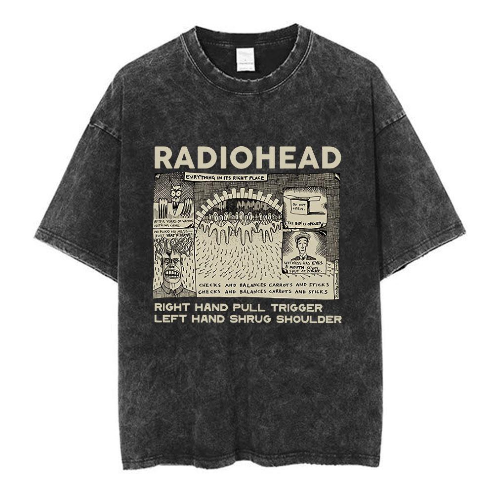 Radiohead Rock Band Washed Cotton T Shirt Men Women Hip Hop Music Tee Fashion Short Sleeve Tshirt Summer Oversized T-shirts Tops