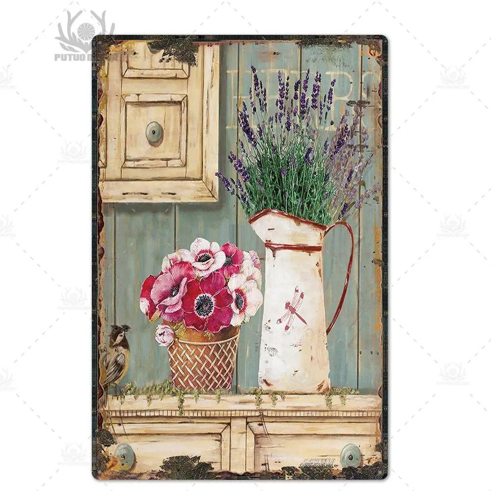 Оловянная вывеска в прованском стиле, французское деревенское металлическое настенное искусство 20x30 см