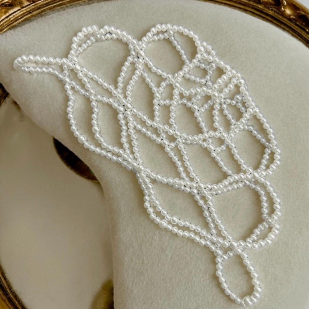 Pearls Weave Pearl Hat Chain Hand-Made Bridal Head Ornament Mesh Hair Accessories  Bridal Party