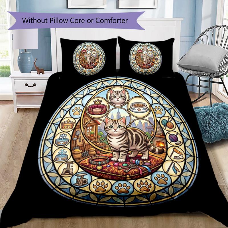 Royal Cats Kingdom Pattern Bedding,Quilt Set Quilt Cover Pillowcase Home Birthday Gift (1*duvet cover+2*pillowcase,without core)