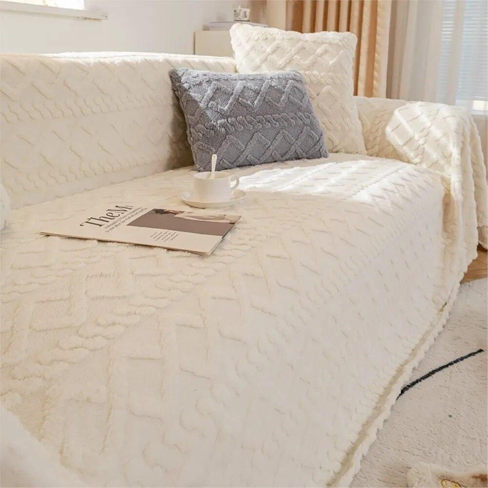 Faux Cashmere Sofa Blanket Cover Nordic Style Knit Plaid Throw Tassels Bedspread Golden Blanket for Spring Two-seat Sofa