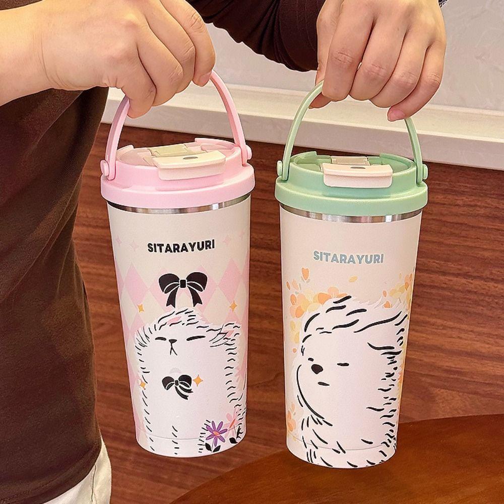 Милая мультяшная капибара, термокружка 560 мл, вакуумная бутылка для воды из нержавеющей стали, с ручкой, герметичная, двойная чашка для питья