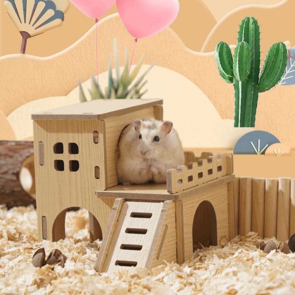 Durable Hamster House Natural Wooden Small Pets Hideaway New Hamster Hide Villa  for Chinchilla