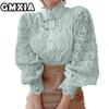 GMXIA Женская мода Повседневный досуг Однотонный принт Блузки и рубашки с длинным рукавом