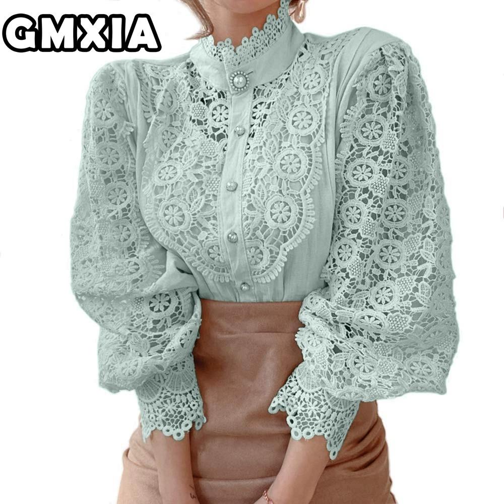 GMXIA Женская мода Повседневный досуг Однотонный принт Блузки и рубашки с длинным рукавом