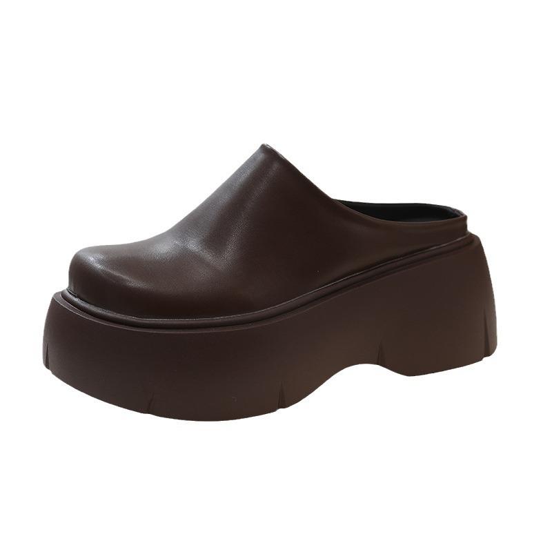 2024 весна и осень новые полушлепанцы женские маффины на толстой подошве с закрытым носком женские ретро с круглым носком ленивые повседневные уличные шлепанцы