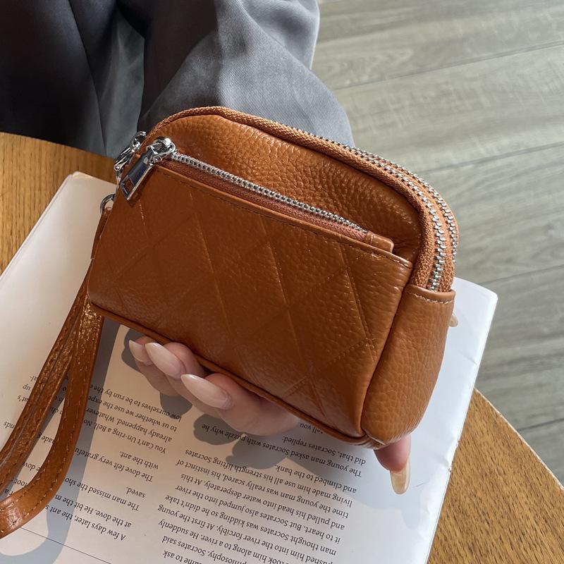 Genuine Leather Women's Coin Purse - 2024 New Large Capacity Cowhide Clutch with Three Zipper Compartments