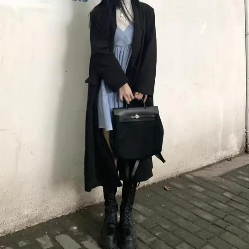 Длинное черное пальто-куртка женское, ветровка женская, костюм средней длины женский, женский костюм высокого класса