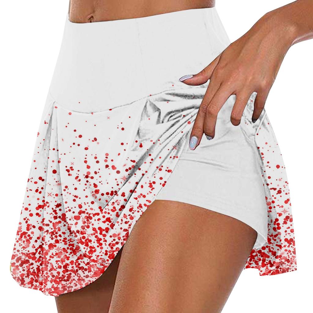Women's Athletic Stretchy Pleated Tennis Skirts Run Yoga Inner Shorts Elastic Sports Golf Skorts Printing