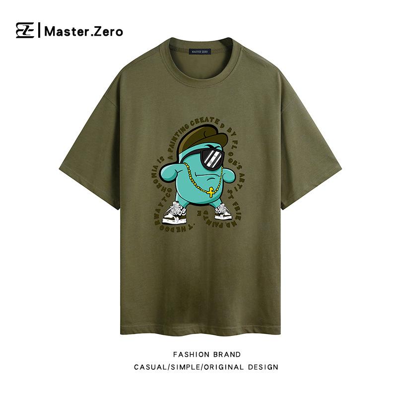 New Wax Printed Short Sleeved T-shirt Unisex Trendy Brand Versatile Pattern Loose Shoulder Top