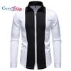 Уютная весенняя модная мужская рубашка с застежкой-молнией, черно-белая, с длинным рукавом, мужская повседневная рубашка для офиса и бизнеса