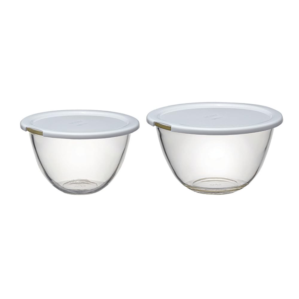 HARIO Glass Bowls with Microwave Set of 1500ml and BUONO Kitchen Multi Made in Heat-Resistant Lids, 2, 2200ml, Bowl, Clear, Japan, MXPF-3506-W