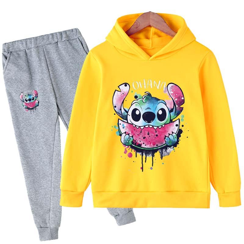 2025 MINISO Stitch Hoodies + Pants Sets Children 1-16 Years Suit Boys Sports Suits Kids Brand Sport Suits Little Monster Hoodies Tops + Pants Set 2pcs