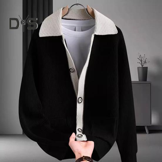 Мужской свитер, пальто, толстый, цветной, застежка на пуговицы, отложной воротник, трикотажный, свободный, сохраняющий тепло, куртка, осень-зима, кардиган, верхняя одежда