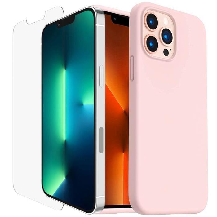 Coque - Silicone - pour iPhone 13 Pro - Rose - Antidérapante - 2 Verres Trempés