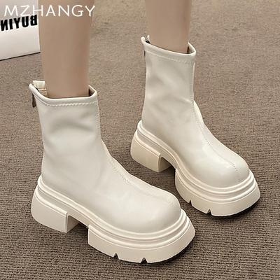 Массивные женские ботильоны, модные дизайнерские кожаные туфли на среднем каблуке для женщин, зимняя новая тенденция 2024 года, прогулочное платье в готическом стиле Botas Mujer