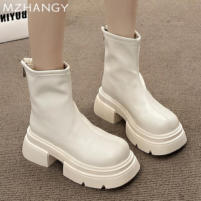 Массивные женские ботильоны, модные дизайнерские кожаные туфли на среднем каблуке для женщин, зимняя новая тенденция 2024 года, прогулочное платье в готическом стиле Botas Mujer